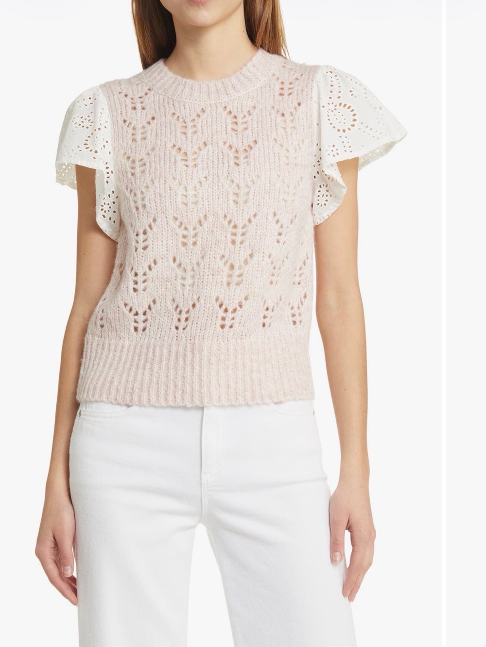 Rails Everly Mauve Flutter Eyelet Sleeve Sweater Top NWT Size XS